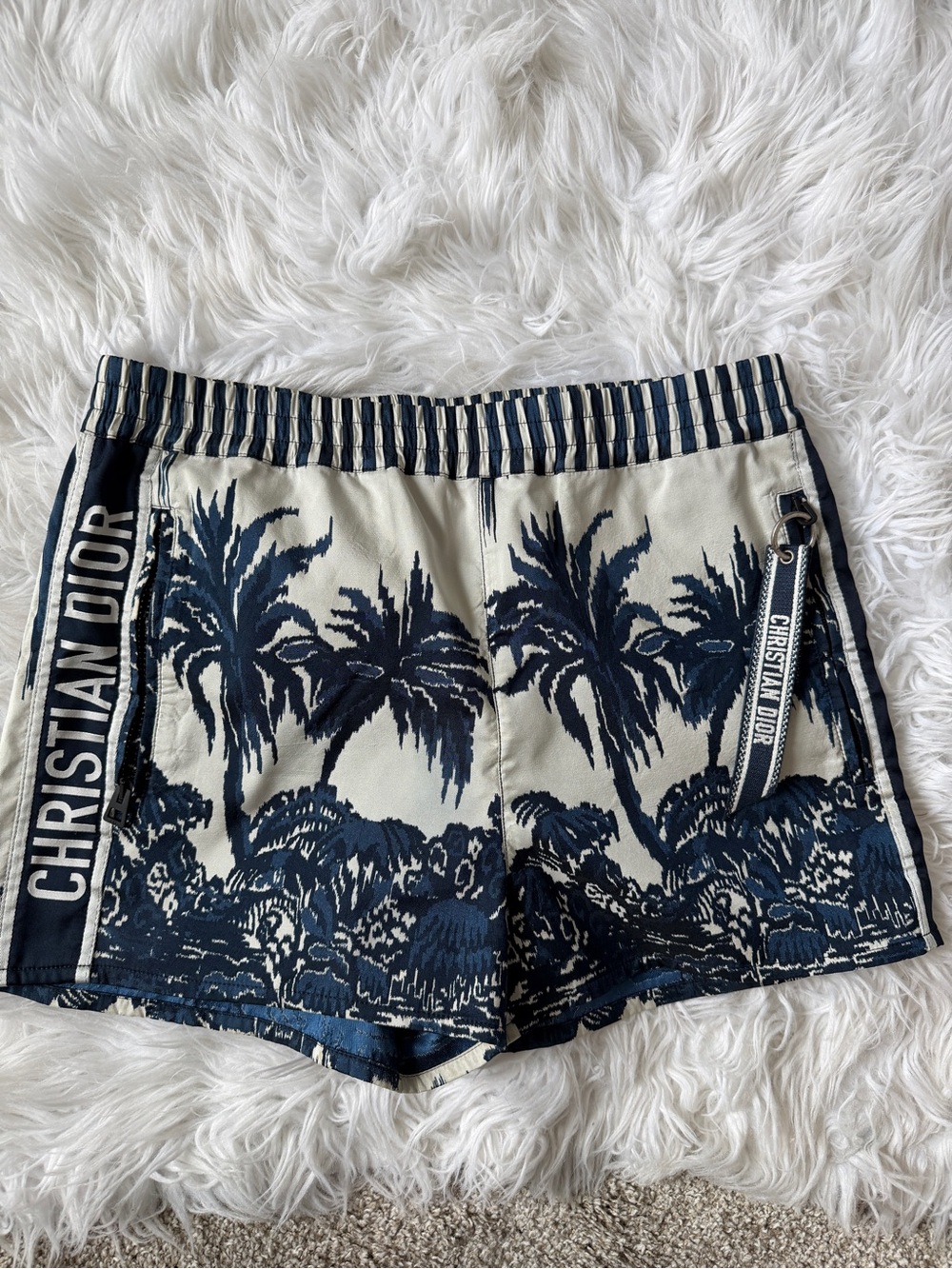 Dior Navy and Cream Palm-Print Bermuda Shorts
